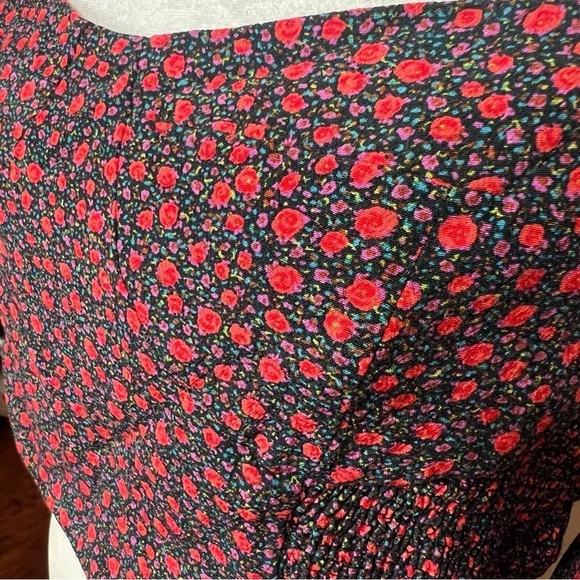 ZARA Red Floral Cropped Peasant Top Puff Sleeve Sweetheart Neck Blouse Large - Picture 6 of 8